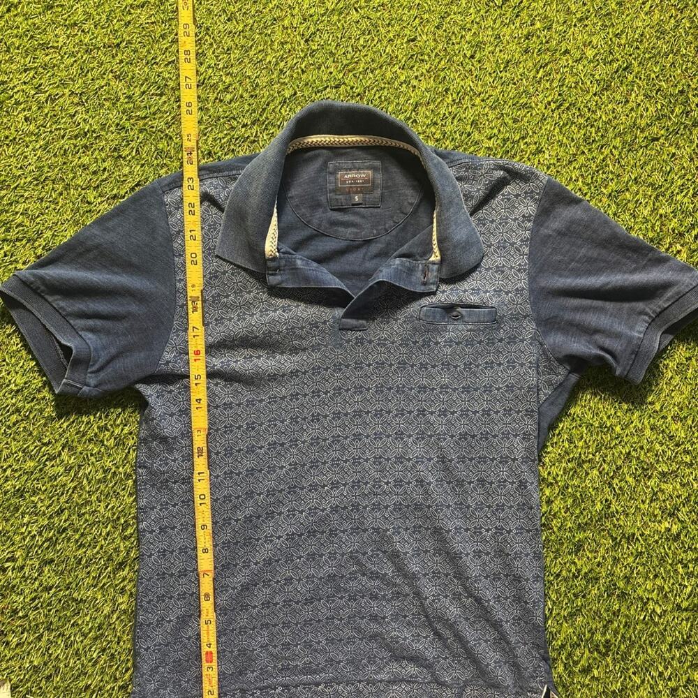 Arrow Patterned Polo Shirt Navy Blue Mens Small